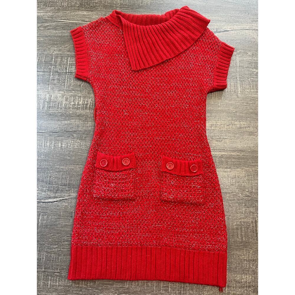 Cherry Stix Girls Cozy Y2K Youth Knit Sweater Dress Pockets Red, Size Large